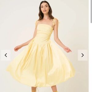 Amy Lynn Alexa Yellow Midi Dress with Tie-Strap Shoulders XL